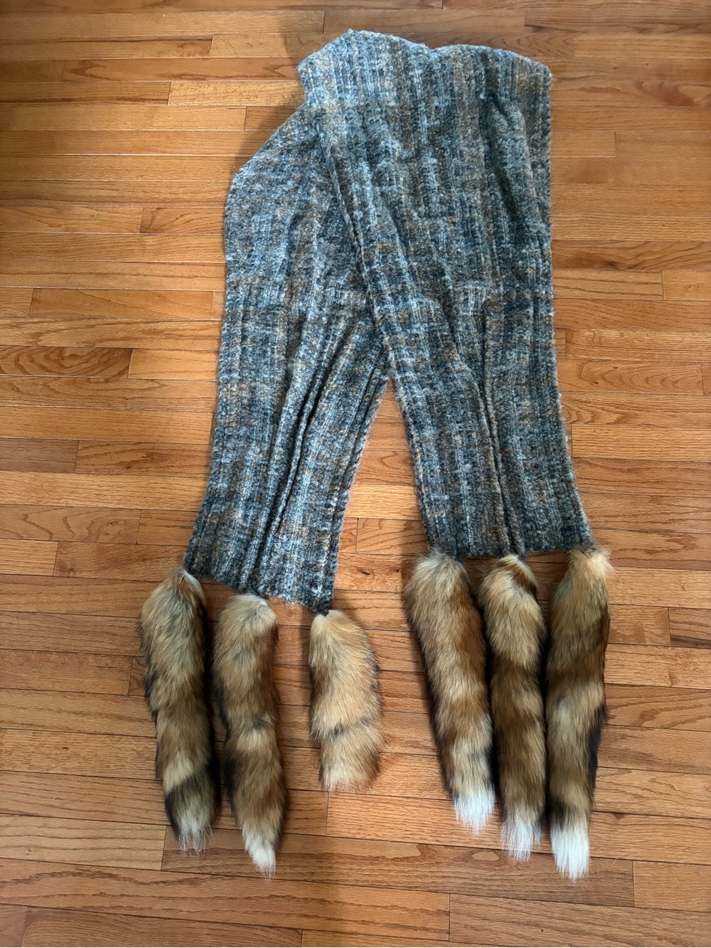 One of a Kind VINTAGE belted dress and scarf with foxtails.